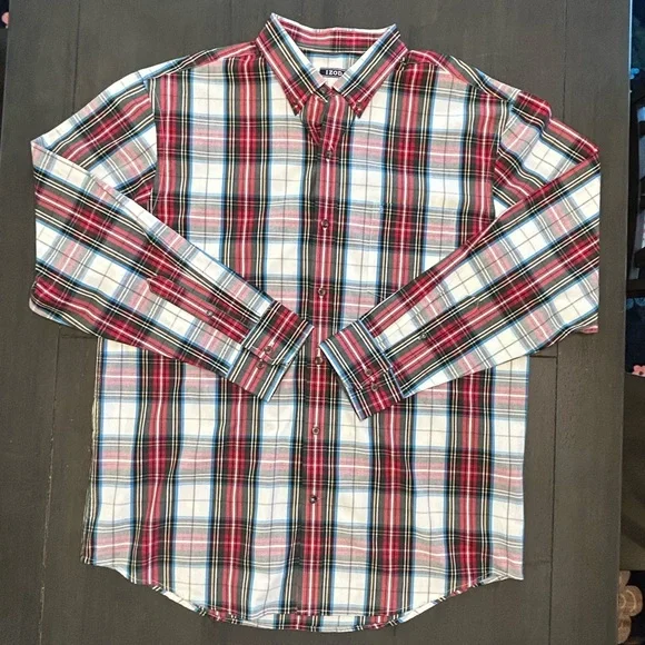 Men’s IZOD long sleeve button shirt vanilla ice pattern red white plaid NWT L - Picture 2 of 8